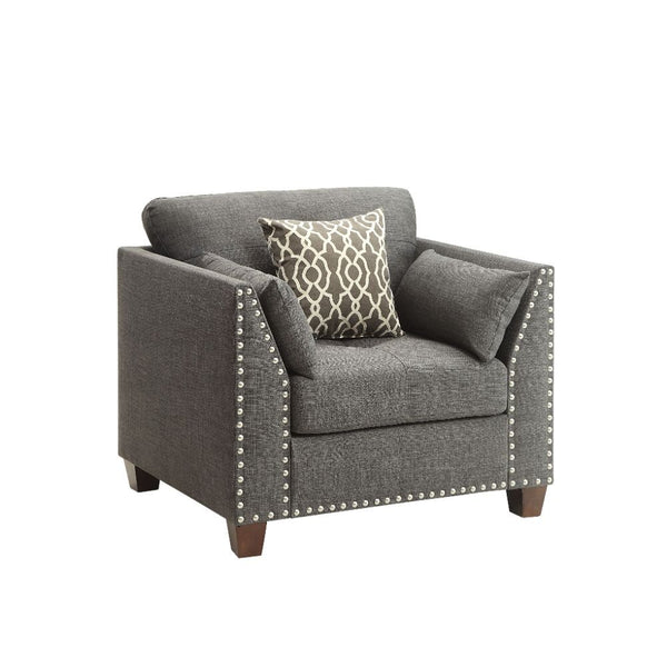 KD, w/3 Pillows Features: Buttonless Tufted (Back/Seat), Nailhead Trim (Armrest/Base) Loose Back & Seat Cushion (3+3) Backrest Style: Cushion Seat Construction: Pocket Coil, Inside Frame: Wood, Ply, Foam
