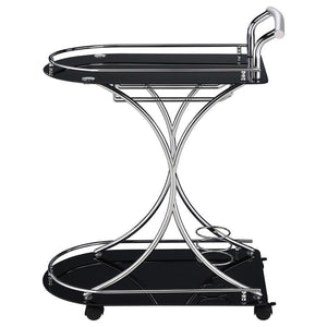 Elfman - 2-Tier Glass Shelf Metal Bar Cart - Black And Chrome