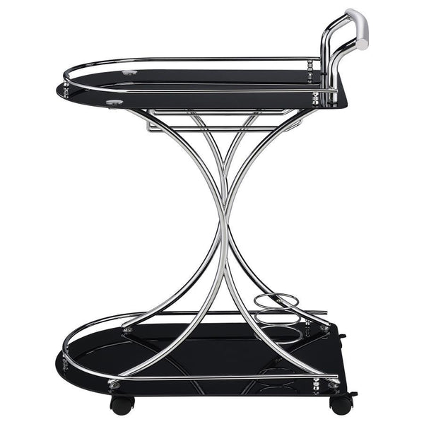 Elfman - 2-Tier Glass Shelf Metal Bar Cart - Black And Chrome