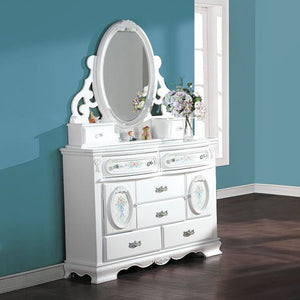 6 Drawer & 2 Doors (No Shelves Inside) Drawer: Wooden Center Drawer Glide, Dovetail Included, Felt-Lined Top Drawer, Hardware: Crystal like Knob (2 Top Drawers), Single Rossete Handle (4 Bottom Drawer) Construction Wooden Case-Frame: Bow Top Shape Wood Ba