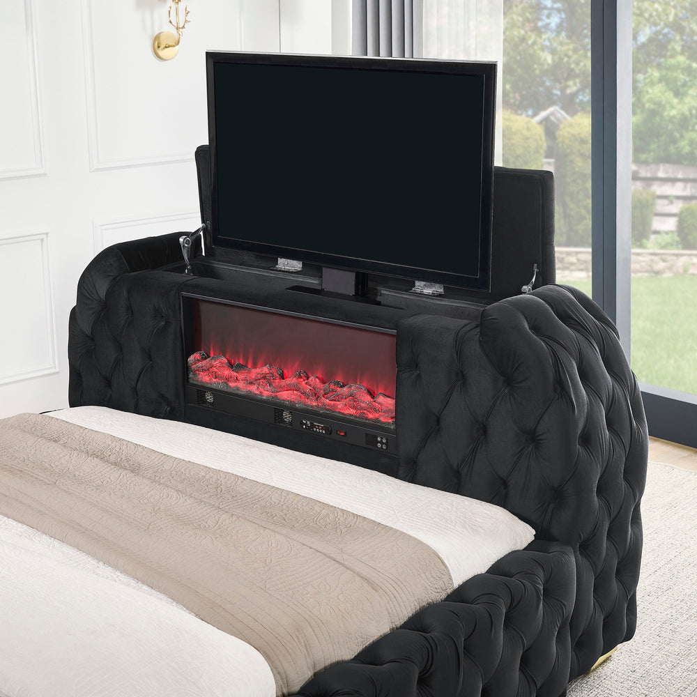 Indulge in the epitome of luxurious comfort and innovative design with this exquisite bed, a true masterpiece for those who appreciate both form and functionality in their sleeping quarters. Boasting a majestic, deeply tufted headboard that extends all th
