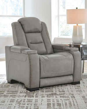  this power recliner in gray delivers all the comfort and style you could ask for. Inspired by sports car interiors