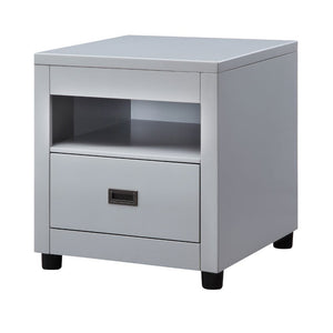 Assambled, Square End Table Storage: Top Compartment, 1 Drawer Wooden Case-Frame Round Leg CONSTRUCTION Wooden Top/Case-Frame & Drw: Poplar Wood, Veneer, MDF Round Leg, Leg Size: 2-" (50mm) Drawer: GLIDE Center Wood (Undermount, 2/3 Ext.), DOVETAIL Englis