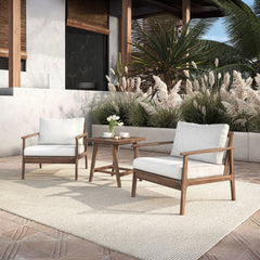 The Ashton 3-Piece Patio Set in natural, featuring two elegant club chairs and a matching end table, offers the perfect blend of durability, comfort, and modern design for any outdoor space. Expertly crafted from FSC-Certified Acacia solid wood, this set 
