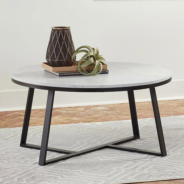  perfect for any contemporary living space. Its white faux marble top delivers a sleek