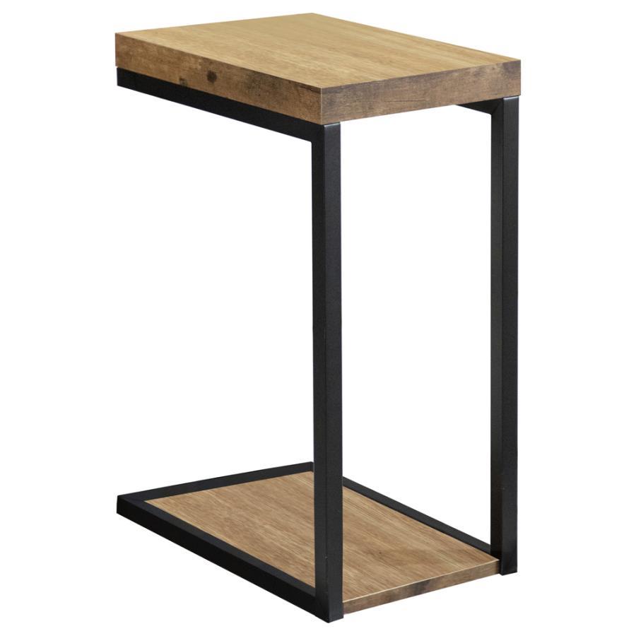 Slide this accent table up to a sofa or chair for a convenient place to keep a drink or study material. Supported by a slim base, it can fit under the apron or frame of most furniture. Built with an eco-friendly engineered veneer top, the tabletop surface