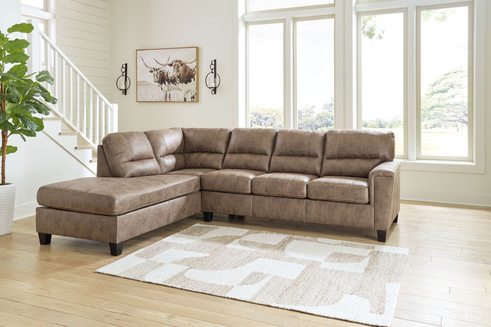 This decidedly modern sectional with chaise proves less is more, bringing simply inviting style to your living room. Take the guesswork out of decoratingâ€”its warm faux leather has a universal appeal, pairing with casual and contemporary aesthetics alike