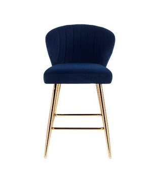 Rizgek - Counter Height Chair - Blue Velvet & Gold Finish