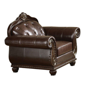 expertly crafted with rich espresso top grain leather match upholstery. Includes classic features button tufted back