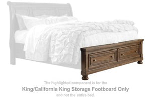 This king/California king storage footboard is made with wood, veneers and engineered wood. Pairs with other items in the series to make a bed kit.<br><br><b>Additional Dimensions</b><br><ul><li>Drawer interior (2): 0-"</li></ul><br/><br/><b>Product Featu