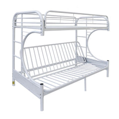 Bring home this Eclipse twin over full-futon bunk bed to let your kids enjoy personal space without compromising on style. The convertible futon feature allows to switch from a sit to sleep position by simply lifting the light weight of the seat