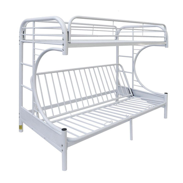 Bring home this Eclipse twin over full-futon bunk bed to let your kids enjoy personal space without compromising on style. The convertible futon feature allows to switch from a sit to sleep position by simply lifting the light weight of the seat