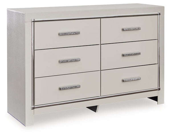 Bright, bold luxury. This dresser dazzles with its attention to detail. Your love of glamorous style is reflected in its all-over faux gator pattern in a metallic finish, exquisitely paired with faceted chrome-tone details. Complete with smooth-gliding st