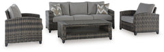 Luxurious comfort, meet outdoor living. This furniture set brings superior seating areas alfresco, taking cues from contemporary interiors with its versatile neutral hues and ample cushioning. Soak up the sun on summer days or cozy up with cocoa on winter