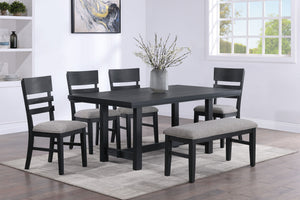 Elevate your dining experience with this contemporary dining group, where modern design meets rustic charm. Crafted with a rich, dark finish, the spacious rectangular table offers ample room for both intimate dinners and festive gatherings. The subtle gra