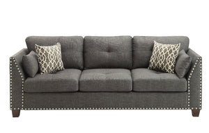  clean lines with a well-padded seat and back. Fully upholstered with finely threaded linen and constructed with solid wood