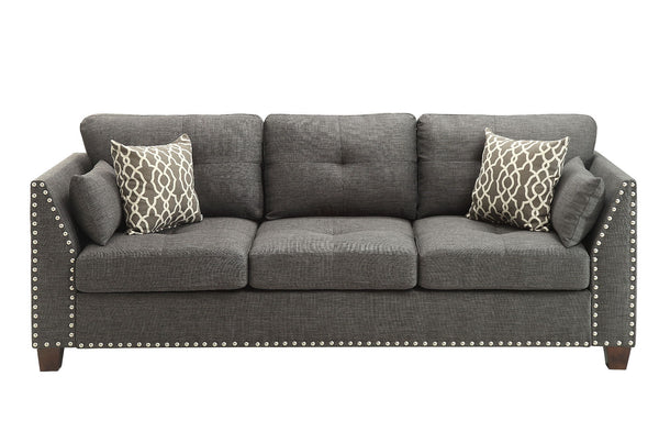  clean lines with a well-padded seat and back. Fully upholstered with finely threaded linen and constructed with solid wood