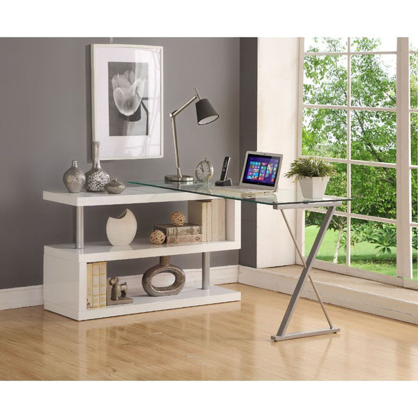 Buck - Desk - White High Gloss & Clear Glass