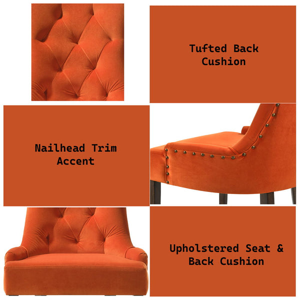 Farren - Side Chair (Set of 2) - Orange Velvet & Espresso Finish