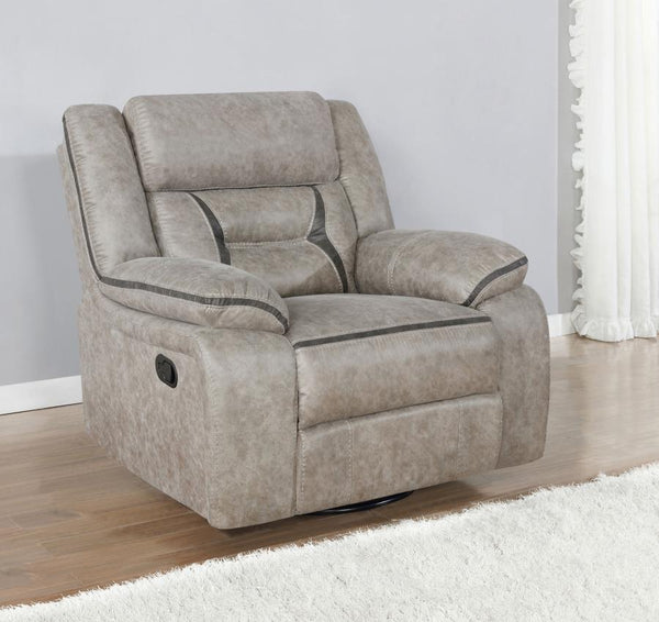 Greer - Upholstered Swivel Glider Recliner Chair - Taupe