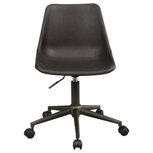  brown office chair is an excellent choice. The curved seat offers the perfect amount of support for an efficient workday. Brown fabric upholstery and a matching brown base gives it a no-nonsense look. S