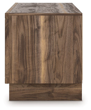  retooled for todayâ€™s trends. This TV stand with electric fireplace puts an elevated twist on mod aesthetics. Its warm brown tones reflect the mid-century vibes you love