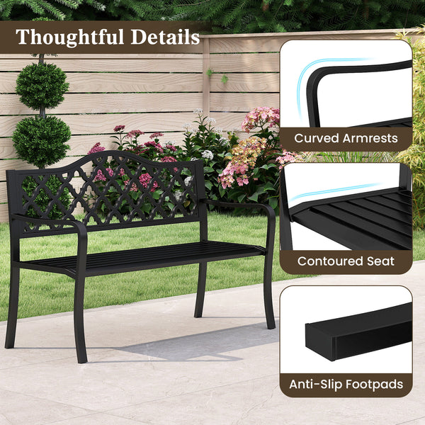 Supported by reinforced metal frame for long-lasting use<br>Non-slip footpads for higher stability<br>Withstand heavy weight up to 660 lbs<br>47" seat length for 2-3 people to relax together<br>Comfortable to sit with curved seat and armrests<br>Appealing