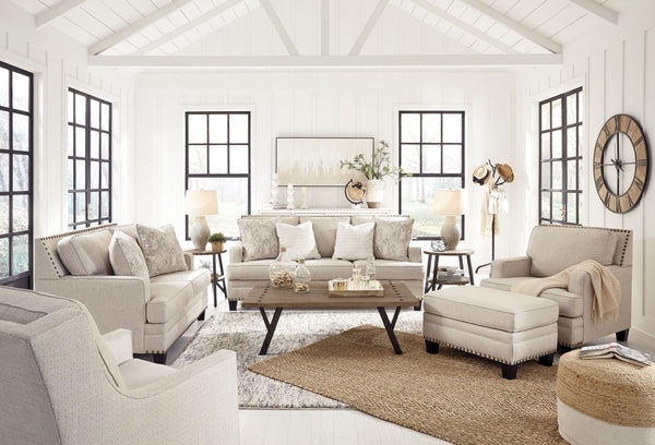 A case of contemporary and classic style influences coming together in a beautiful way, this living room set brings a fresh perspective to modern farmhouse living. <h4><b>Claredon - Linen - Sofa</b></h4> <table width=-"100%-"><colgroup><col style=-"width: