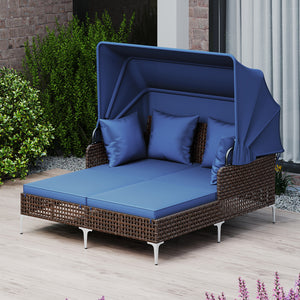 Provide a light  airy look and feel with open-weave PE rattan<br>The premium rattan also ensures fade-resistant and sun-protective durability<br>Open the canopy for shaded comfort with a premium gas strut<br>Close the canopy for sunbathing<br>Canopy secur