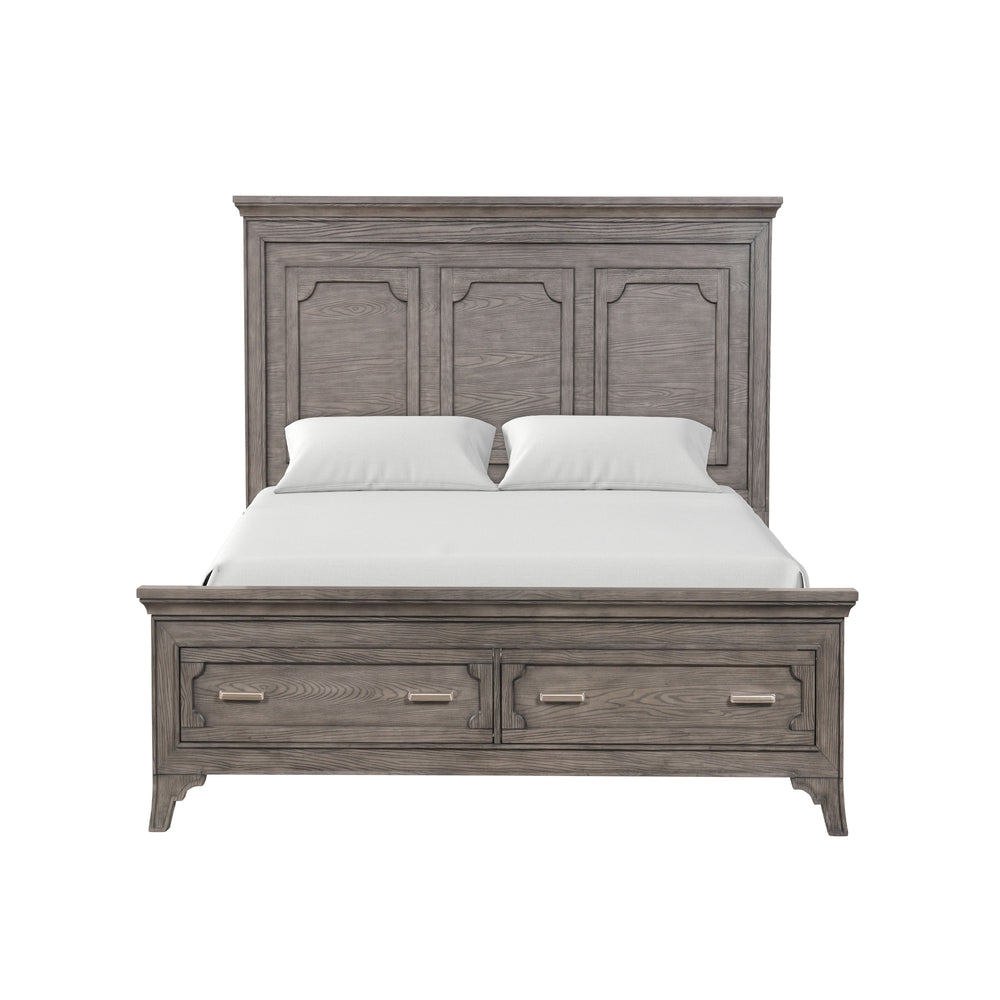Transform your bedroom into a haven of sophistication with the Lisbon Bed in Gray. Crafted from Acacia solid wood and eco-friendly embossed oak laminate, this bed boasts enduring strength and durability. Its multi-step gray finish enhances the natural bea