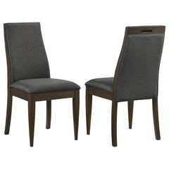 Bring a set of these beautiful contemporary side chairs to your dining table for a sophisticated touch. Designed with elegantly sloped backrests, each dining chair offers an inviting, slender silhouette for restful dining experiences. Across their frames,