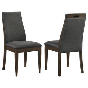 Bring a set of these beautiful contemporary side chairs to your dining table for a sophisticated touch. Designed with elegantly sloped backrests, each dining chair offers an inviting, slender silhouette for restful dining experiences. Across their frames,