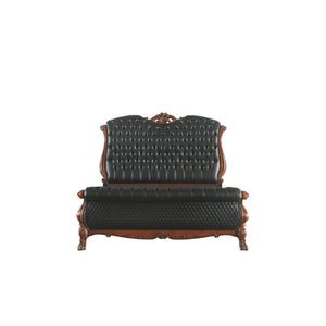 The Dresden bedroom collection is exclusively designed and filled with a romantic spirit. A piece carefully crafted and inspired by the luxurious designs of the past. This gorgeous bed features a stunning rolled leatherette headboard and footboard with bu