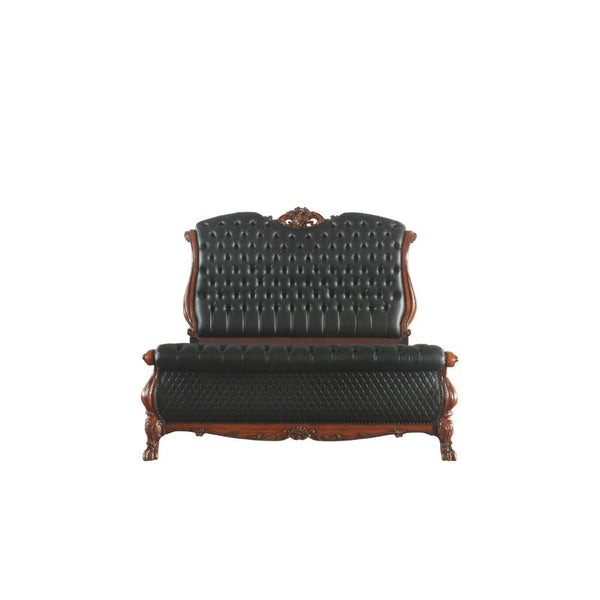 The Dresden bedroom collection is exclusively designed and filled with a romantic spirit. A piece carefully crafted and inspired by the luxurious designs of the past. This gorgeous bed features a stunning rolled leatherette headboard and footboard with bu