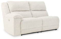 This left-arm facing power reclining loveseat is made with polyester upholstery. Pairs with other items in the series to make a sectional.<br><br><b>Additional Dimensions</b><br><ul><li>Arm height: 26-"</li><li>Seat depth: 22-"</li><li>Seat height: 21-"</
