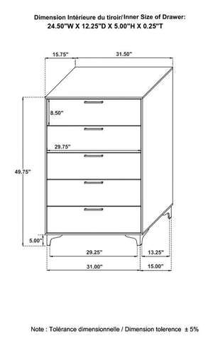 Kendall - 5-Drawer Bedroom Chest - Black
