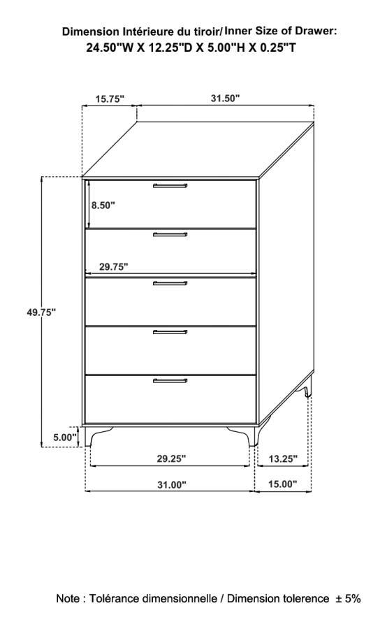 Kendall - 5-Drawer Bedroom Chest - Black