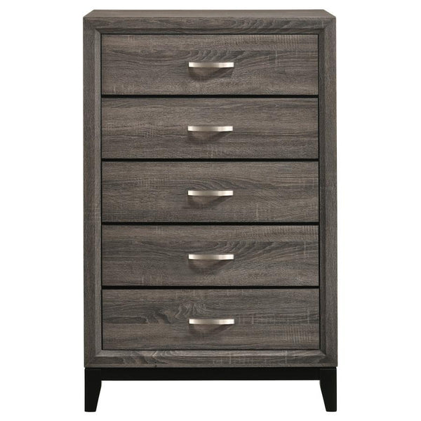  exposed wood grain that oozes sophistication. Tapered legs in a black finish offer a modern feel