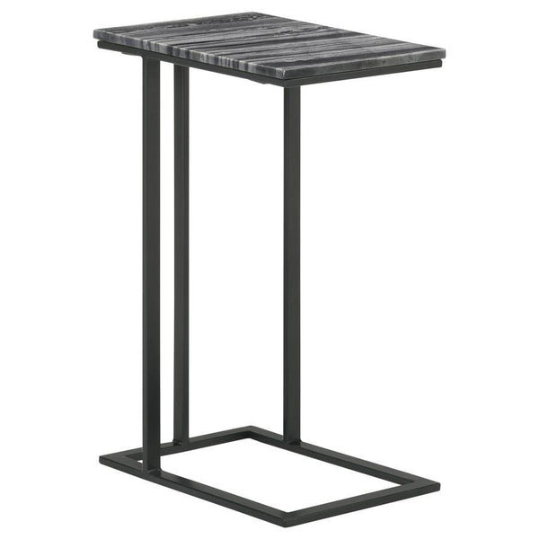 Keep a drink or snack close by as you watch a favorite TV series. This contemporary accent table offers a spacious surface area for mugs, tablets and more with its classically designed marble top. The smooth and polished marble top rests on an iron cantil
