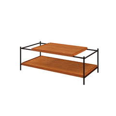 KD, Rectangular Coffee Table â€¢ Storage: Open Compartment (1 Wooden Shelf, Fixed) â€¢ Wooden Top, Metal Open Frame with Straight Leg (Open Base) â€¢â€¢ CONSTRUCTION] Wooden Top/Shelf: Veneer (Paper)+MDF T18mm â€¢ (NO Apron) â€¢ Metal Frame/Leg: Shiny Bla
