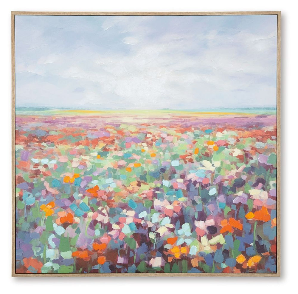 Get lost in a field of florals. The bright, beautiful hues of this wall art inspire joy as they immerse you in this landscape design. What a breathtaking way to transform your wall decor from black and white to technicolor.<br/><br/><b>Product Features</b