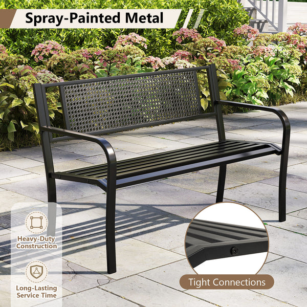 Seat 2-3 thanks to a spacious and ergonomic seat<br>Comfortable backrest and curved armrests for coziness<br>Spray-painted metal ensures a long-lasting service time<br>Heavy-duty construction can support up to 660 lbs<br>Tight connections for enhanced ste