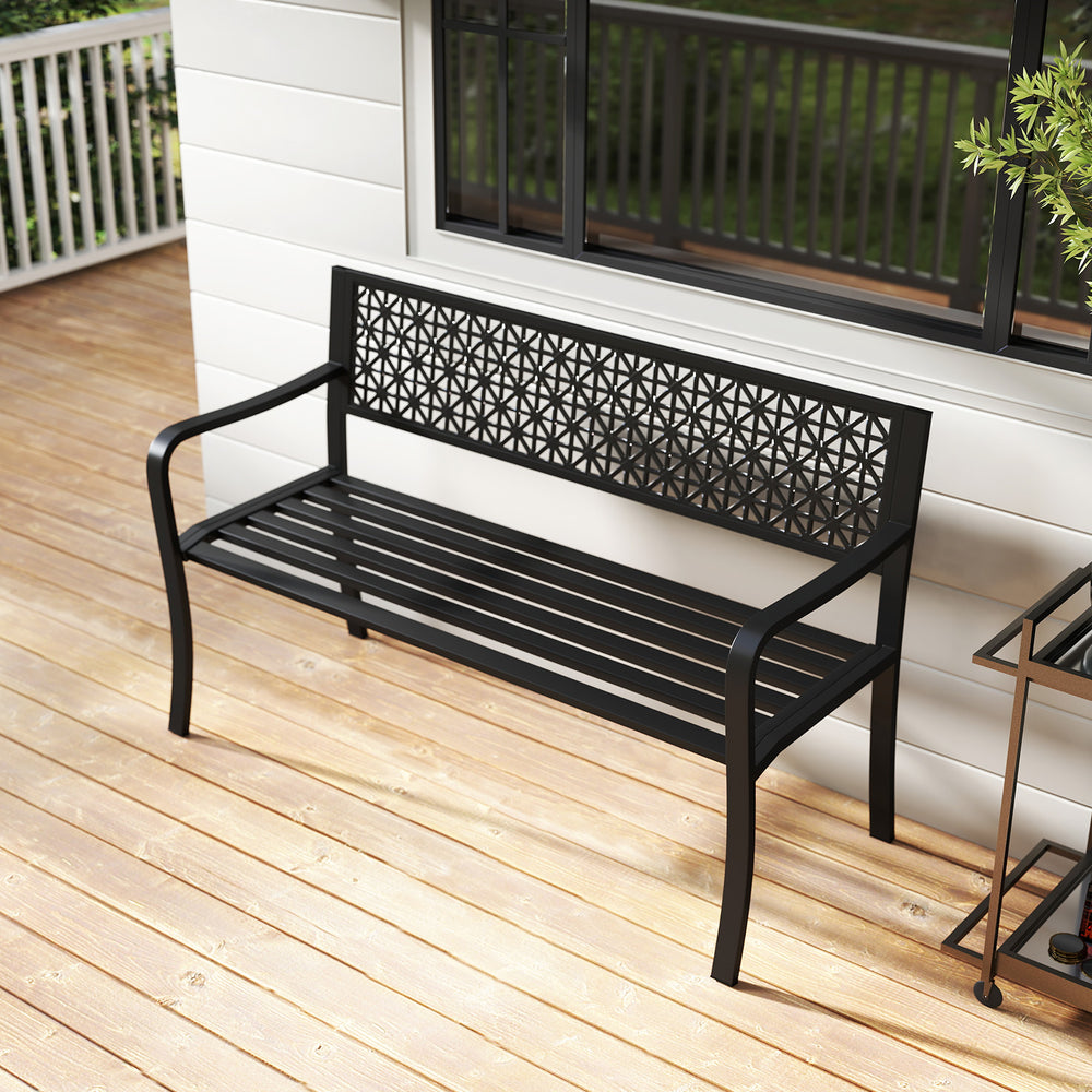 Seat 2-3 thanks to a spacious and ergonomic seat<br>Comfortable backrest and curved armrests for coziness<br>Spray-painted metal ensures a long-lasting service time<br>Heavy-duty construction can support up to 660 lbs<br>Tight connections for enhanced ste