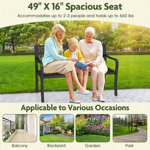 Seat 2-3 thanks to a spacious and ergonomic seat<br>Comfortable backrest and curved armrests for coziness<br>Spray-painted metal ensures a long-lasting service time<br>Heavy-duty construction can support up to 660 lbs<br>Tight connections for enhanced ste