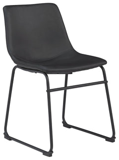 With its distinctive contoured bucket seat and tubular metal base, this striking dining chair serves up a fresh twist on mid-century inspired style. Faux leather upholstery has a charmingly vintage tone and a color-coordinated frame. What a timeless look 
