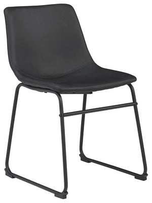 With its distinctive contoured bucket seat and tubular metal base, this striking dining chair serves up a fresh twist on mid-century inspired style. Faux leather upholstery has a charmingly vintage tone and a color-coordinated frame. What a timeless look 