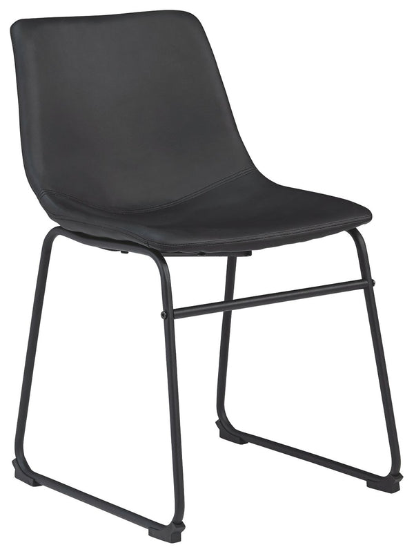 With its distinctive contoured bucket seat and tubular metal base, this striking dining chair serves up a fresh twist on mid-century inspired style. Faux leather upholstery has a charmingly vintage tone and a color-coordinated frame. What a timeless look 