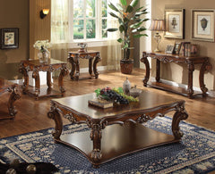 KD, Rectangular Table w/Scrolled Leg and Bottom Shelf â€¢ Top Apron: Scrolled Decor Trim<br/><br/><b>Product Features</b><ul><li>Case: 1Pc/1Ctn</li><li>Finish: Cherry</li><li>Style: Vintage</li><li>Materials: Wood, Poly Resin, Veneer (Wood)</li></ul><br/>