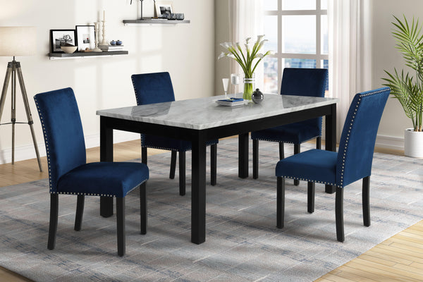Celeste - 5 Piece Marble Finish Counter Dining Set (Table & 4 Chairs) - Blue