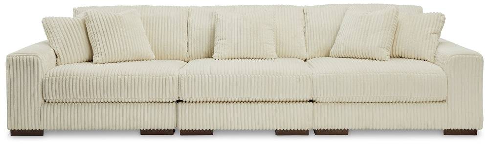 Plush and posh. Showcase your eye for on-trend texture with the statement-making cord upholstery of this sectional. Its stunningly soft fabric entices in an ivory hue, complementing contemporary color palettes. Sink into the cushions and plan to stay a wh